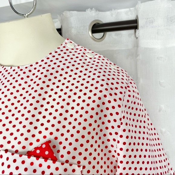 Vintage 80s white & red polka dot top L/XL - Picture 2 of 9